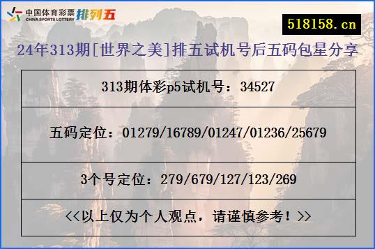 24年313期[世界之美]排五试机号后五码包星分享