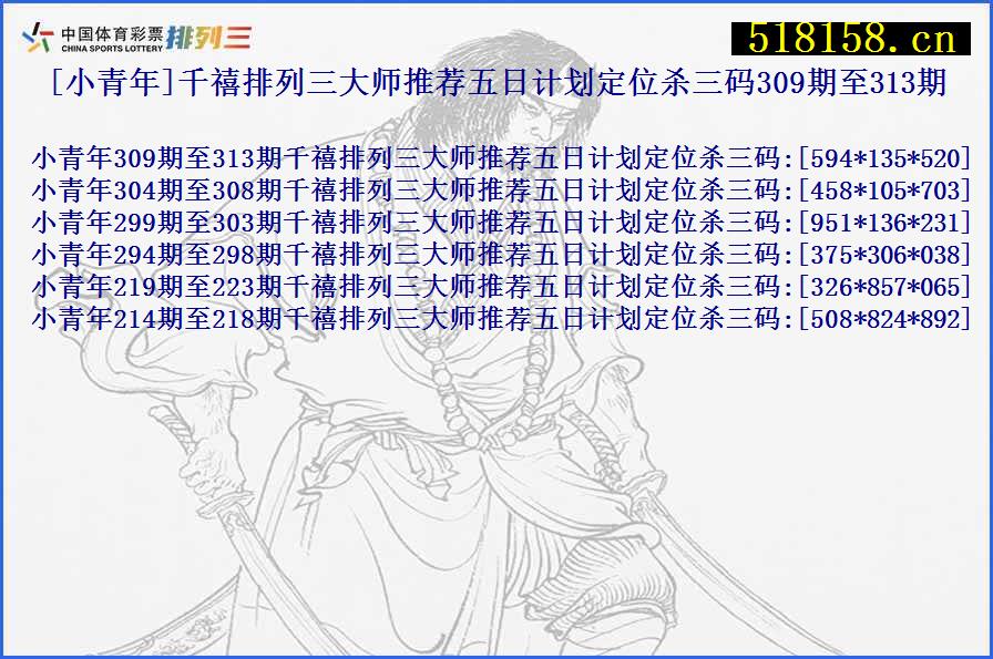 [小青年]千禧排列三大师推荐五日计划定位杀三码309期至313期