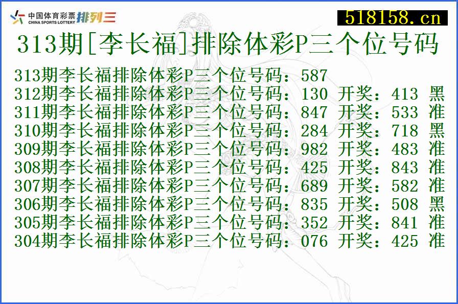 313期[李长福]排除体彩P三个位号码