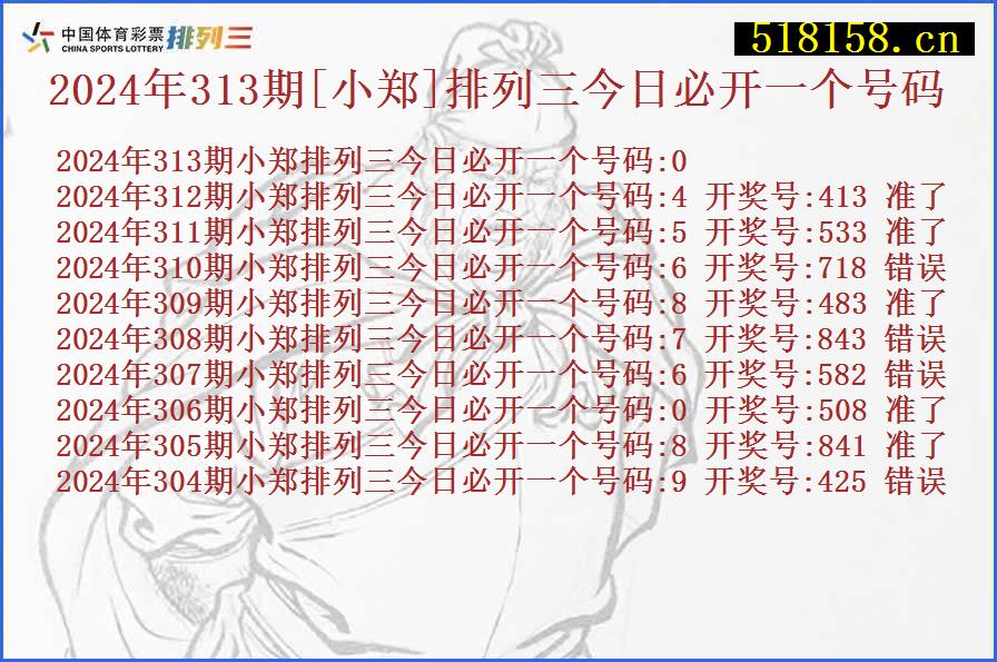 2024年313期[小郑]排列三今日必开一个号码