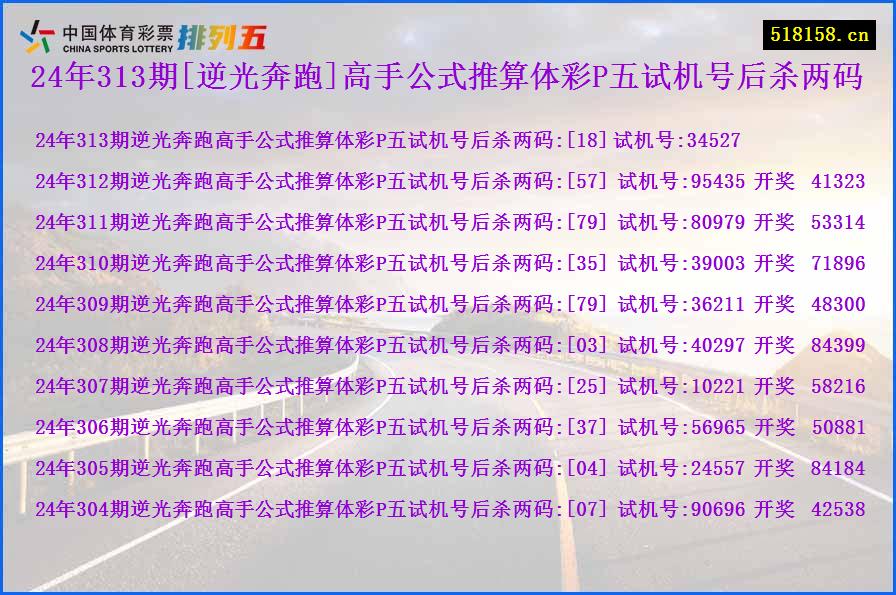 24年313期[逆光奔跑]高手公式推算体彩P五试机号后杀两码