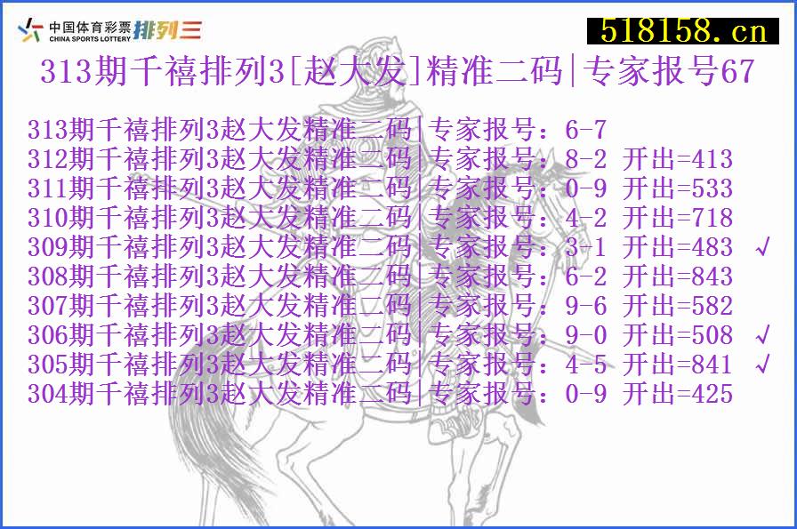 313期千禧排列3[赵大发]精准二码|专家报号67