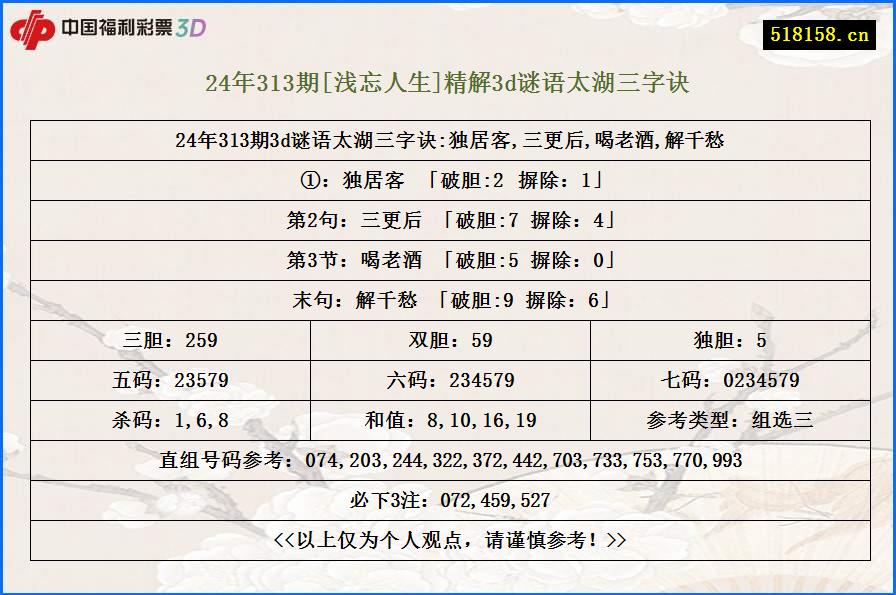 24年313期[浅忘人生]精解3d谜语太湖三字诀