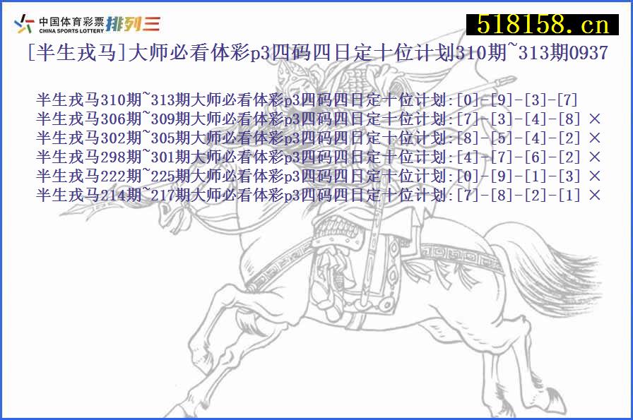 [半生戎马]大师必看体彩p3四码四日定十位计划310期~313期0937