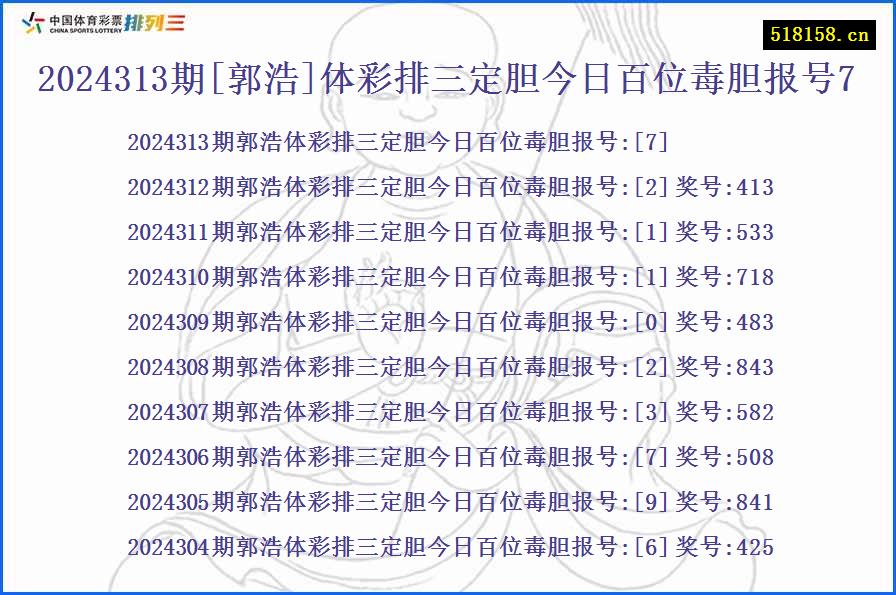 2024313期[郭浩]体彩排三定胆今日百位毒胆报号7