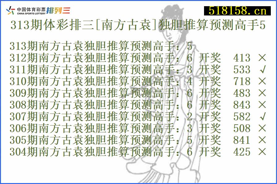 313期体彩排三[南方古袁]独胆推算预测高手5