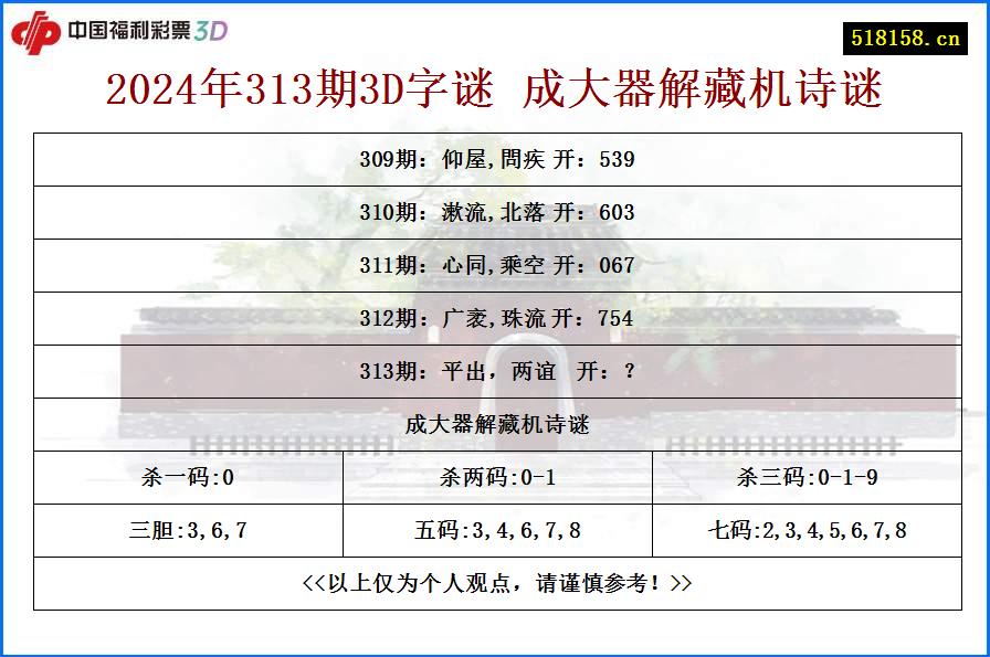 2024年313期3D字谜 成大器解藏机诗谜