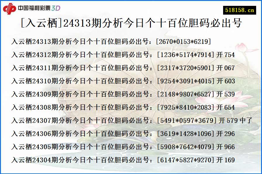 [入云栖]24313期分析今日个十百位胆码必出号