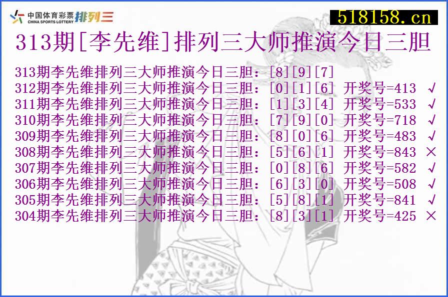 313期[李先维]排列三大师推演今日三胆