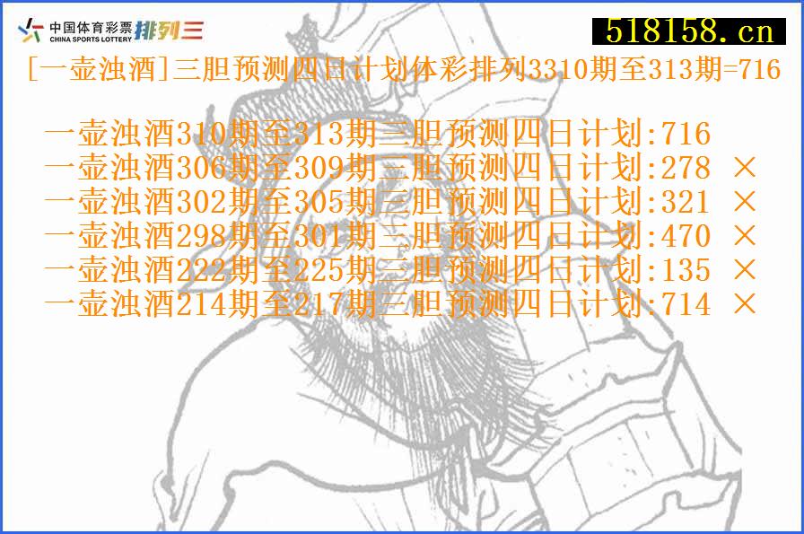 [一壶浊酒]三胆预测四日计划体彩排列3310期至313期=716