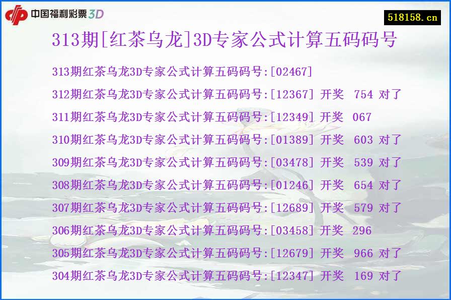 313期[红茶乌龙]3D专家公式计算五码码号