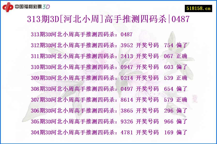 313期3D[河北小周]高手推测四码杀|0487