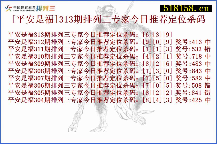 [平安是福]313期排列三专家今日推荐定位杀码