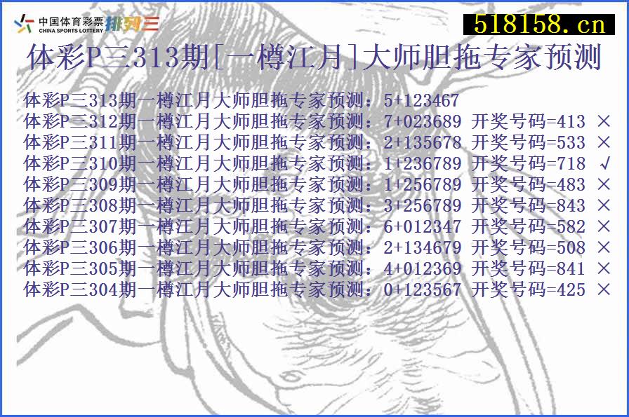 体彩P三313期[一樽江月]大师胆拖专家预测