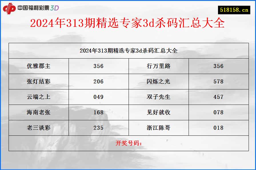 2024年313期精选专家3d杀码汇总大全