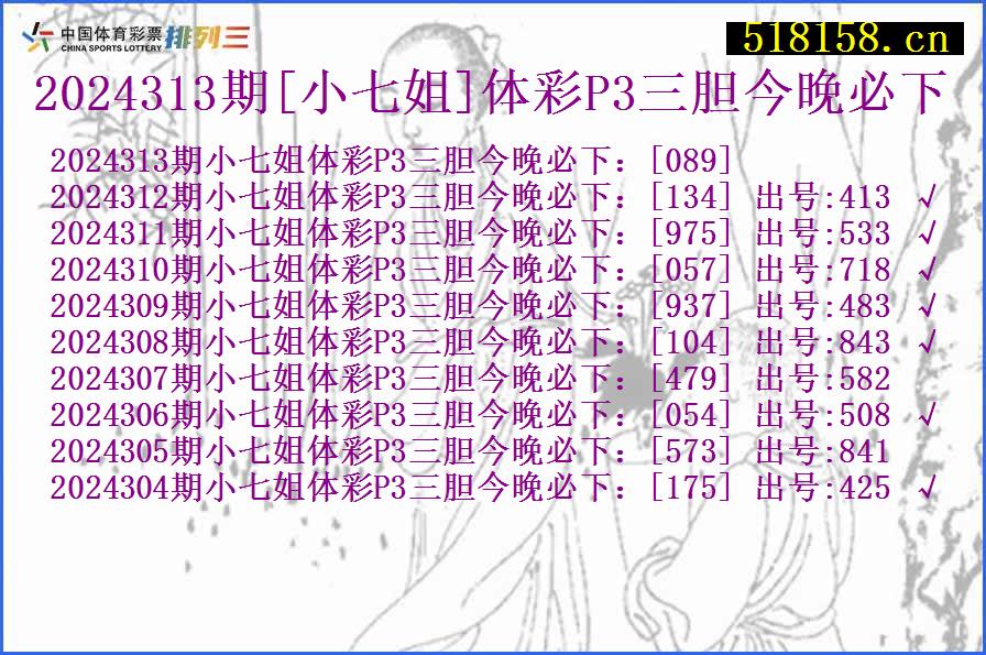 2024313期[小七姐]体彩P3三胆今晚必下