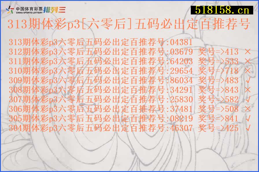 313期体彩p3[六零后]五码必出定百推荐号