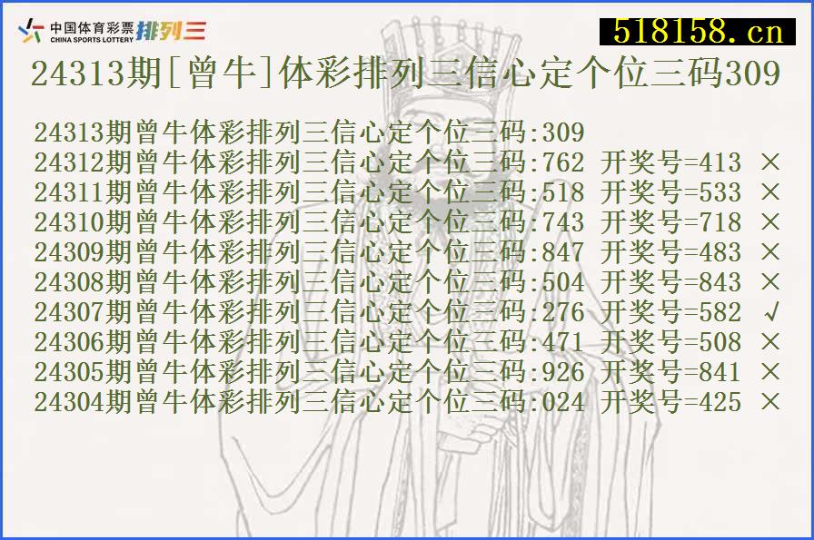 24313期[曾牛]体彩排列三信心定个位三码309