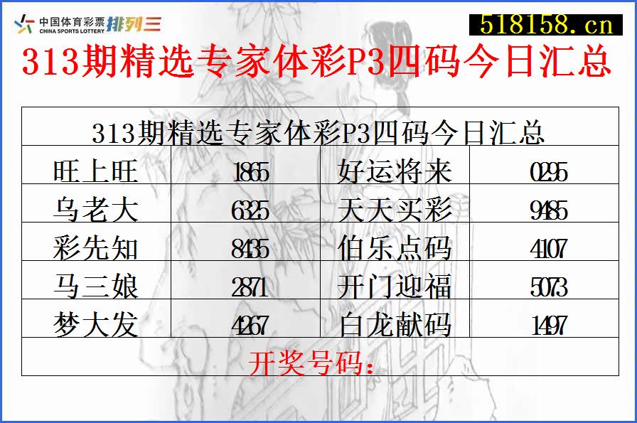 313期精选专家体彩P3四码今日汇总