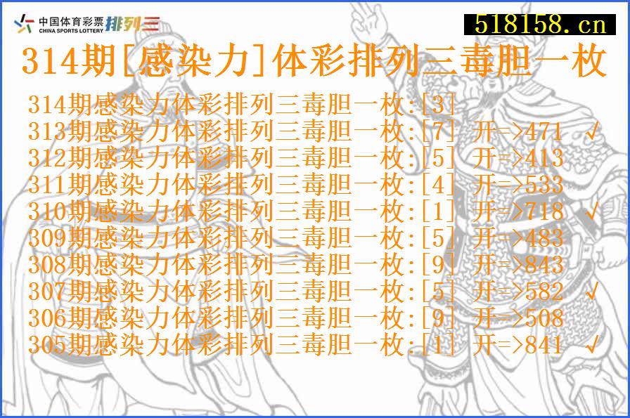 314期[感染力]体彩排列三毒胆一枚