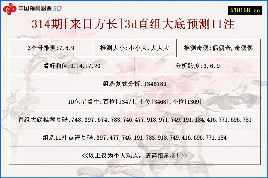 314期[来日方长]3d直组大底预测11注