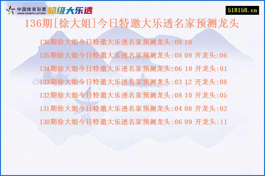 136期[徐大姐]今日特邀大乐透名家预测龙头