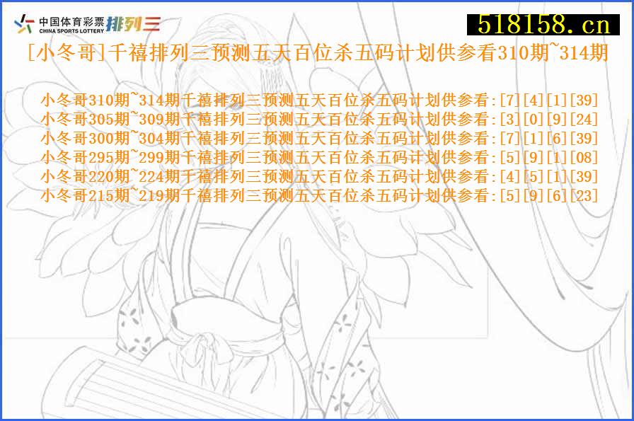 [小冬哥]千禧排列三预测五天百位杀五码计划供参看310期~314期