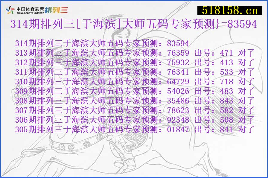 314期排列三[于海滨]大师五码专家预测}=83594