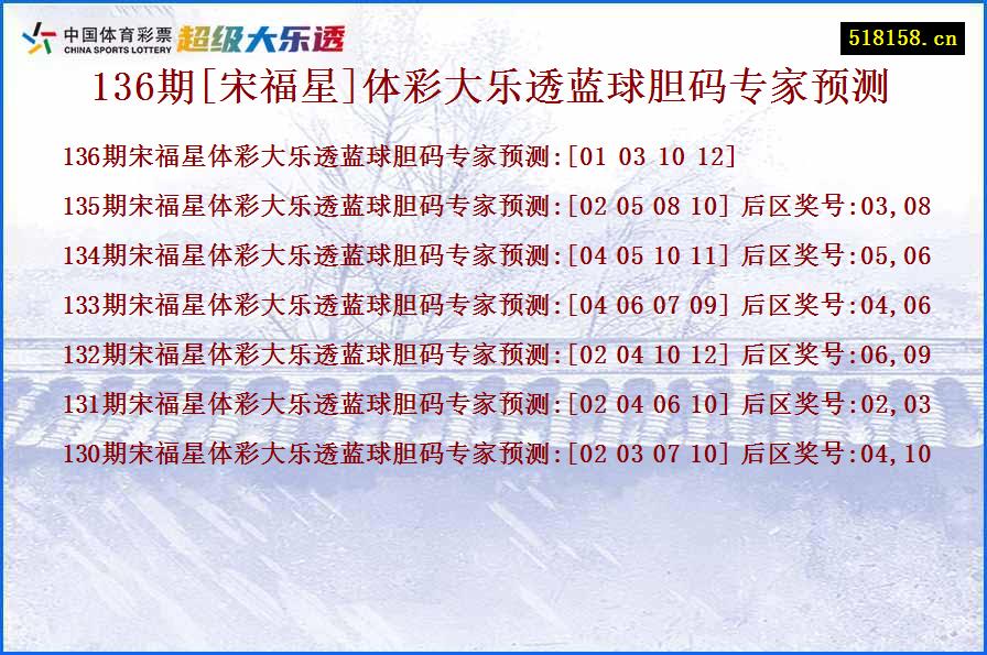 136期[宋福星]体彩大乐透蓝球胆码专家预测