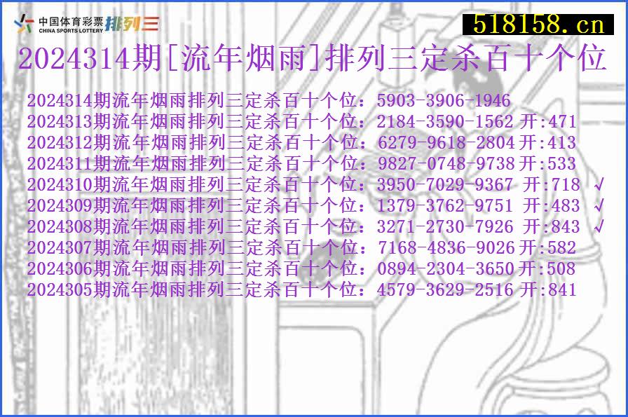 2024314期[流年烟雨]排列三定杀百十个位