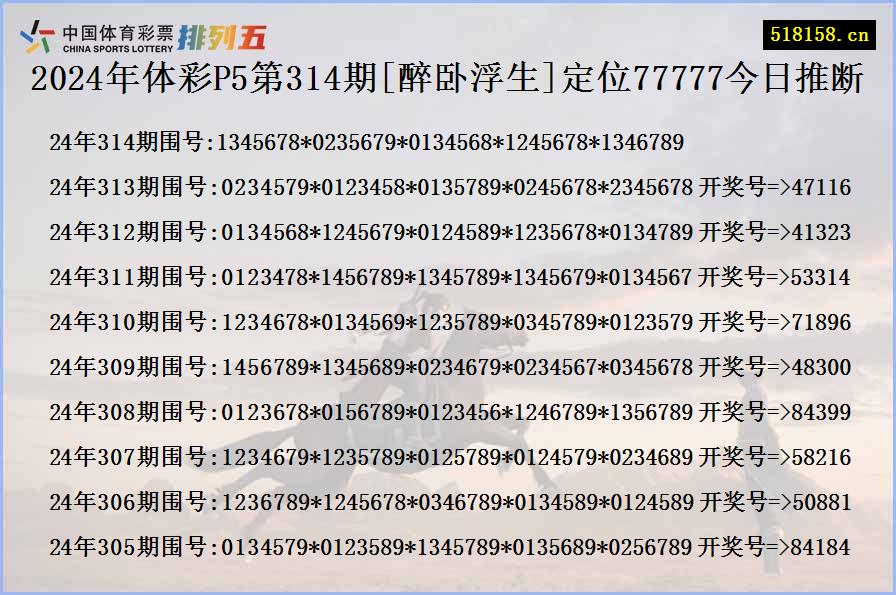 2024年体彩P5第314期[醉卧浮生]定位77777今日推断