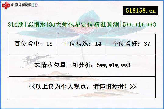 314期[忘情水]3d大师包星定位精准预测|5**,*1*,**3