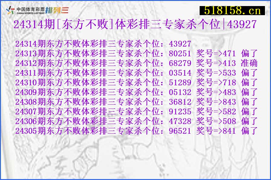 24314期[东方不败]体彩排三专家杀个位|43927