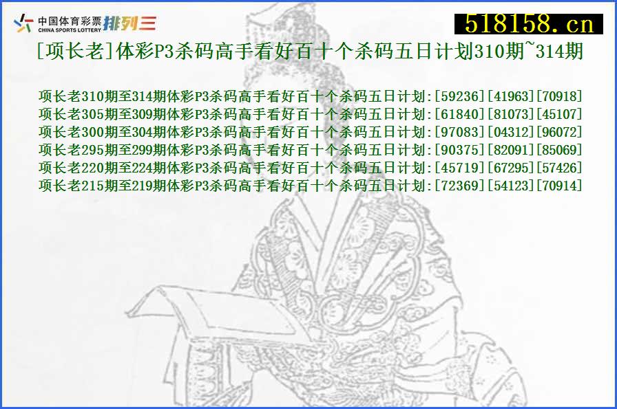 [项长老]体彩P3杀码高手看好百十个杀码五日计划310期~314期