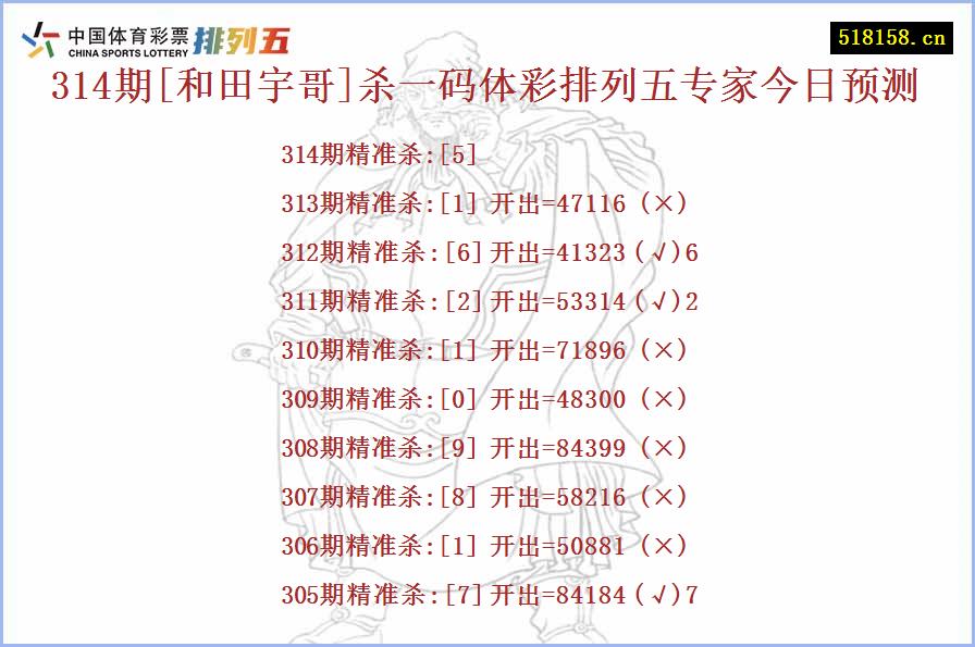 314期[和田宇哥]杀一码体彩排列五专家今日预测