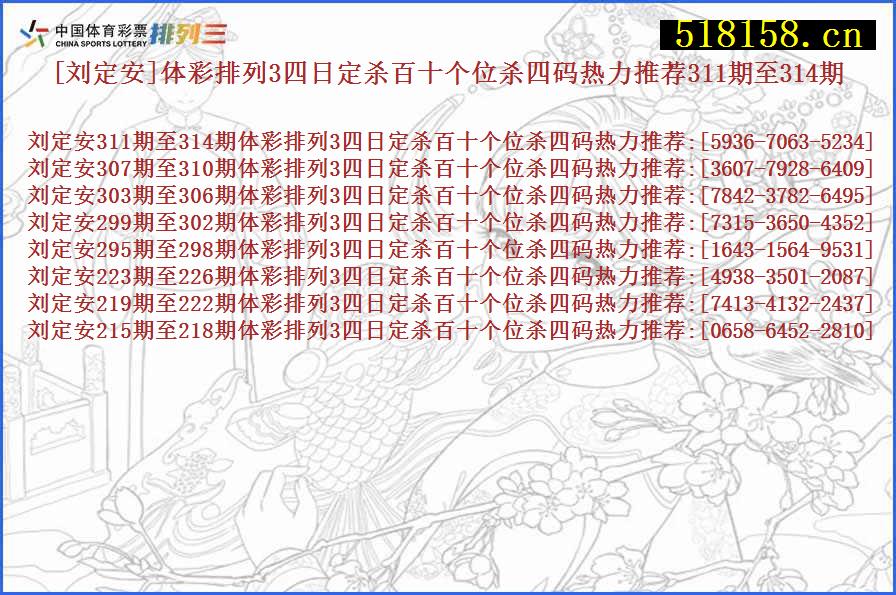 [刘定安]体彩排列3四日定杀百十个位杀四码热力推荐311期至314期