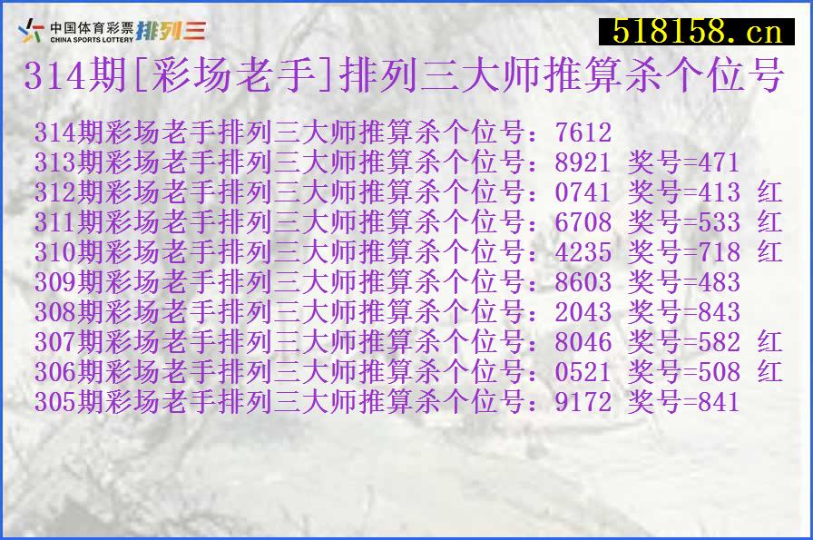 314期[彩场老手]排列三大师推算杀个位号