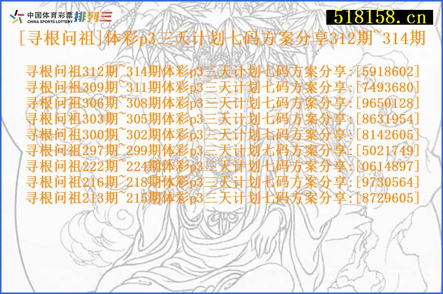 [寻根问祖]体彩p3三天计划七码方案分享312期~314期