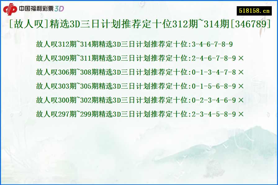 [故人叹]精选3D三日计划推荐定十位312期~314期[346789]