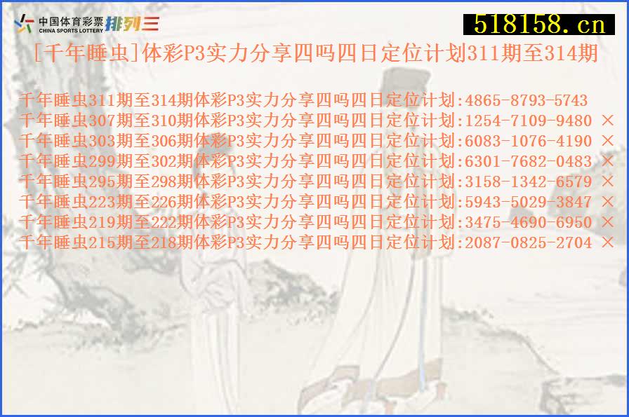 [千年睡虫]体彩P3实力分享四吗四日定位计划311期至314期