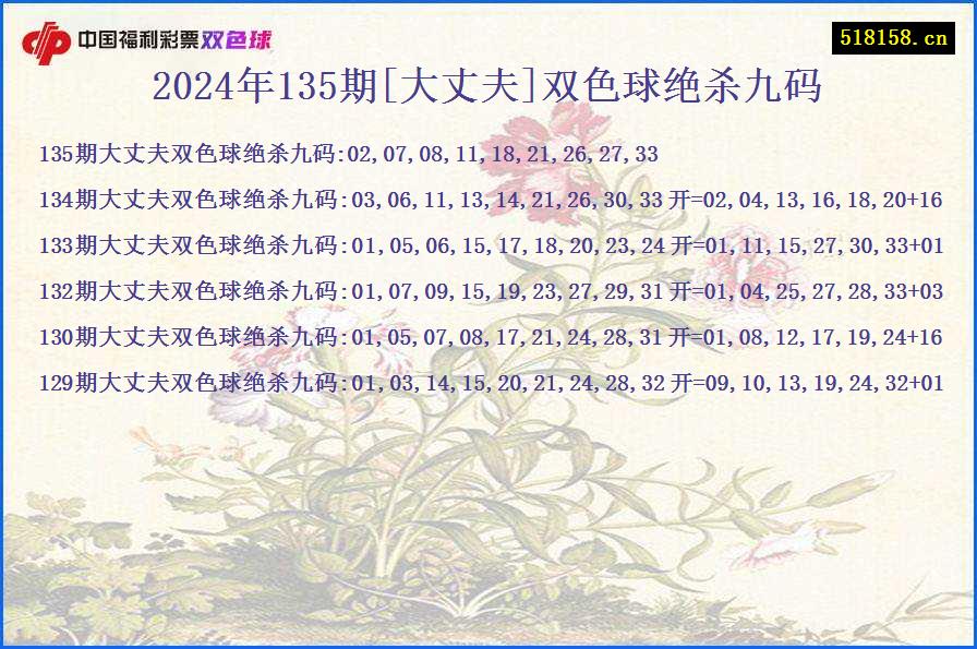 2024年135期[大丈夫]双色球绝杀九码