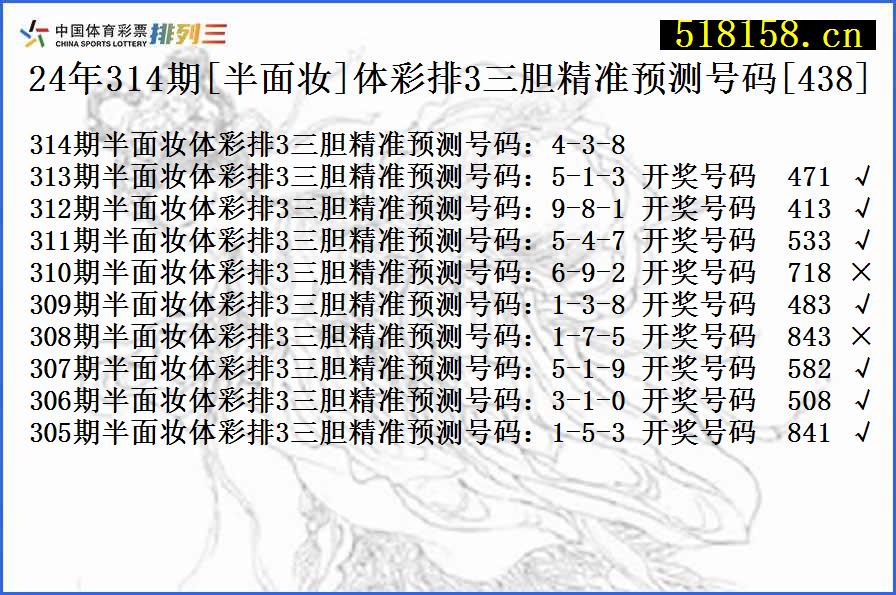 24年314期[半面妆]体彩排3三胆精准预测号码[438]