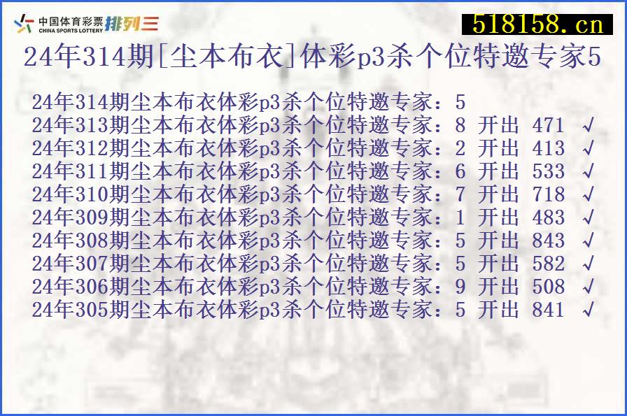 24年314期[尘本布衣]体彩p3杀个位特邀专家5