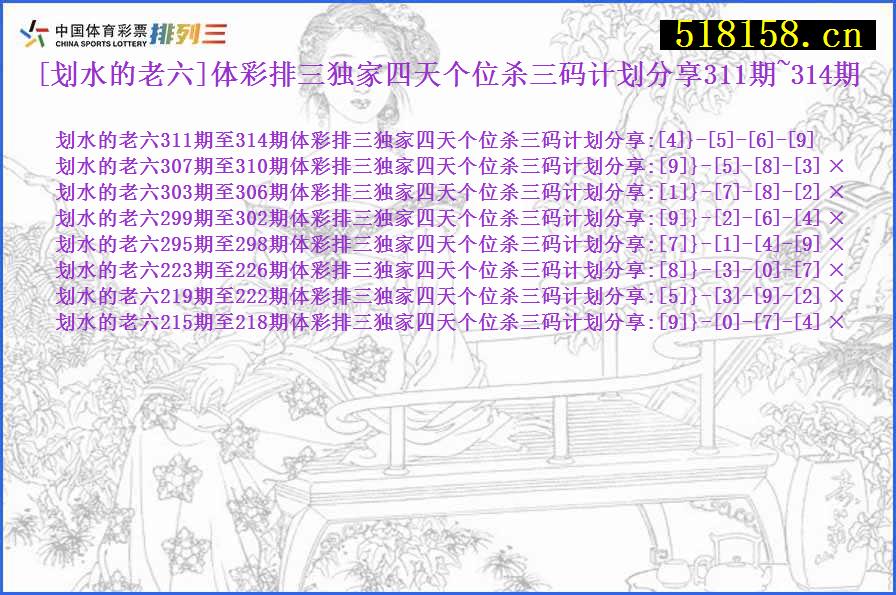 [划水的老六]体彩排三独家四天个位杀三码计划分享311期~314期