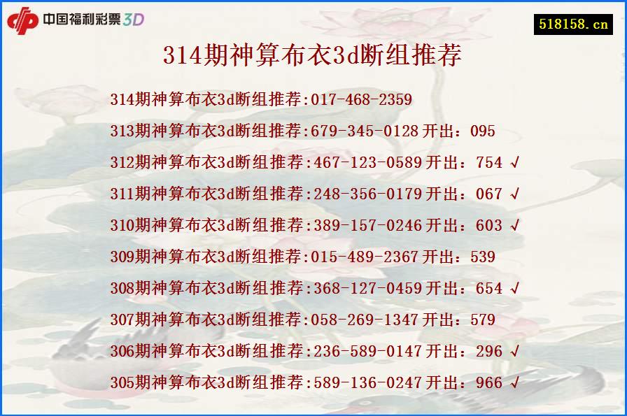 314期神算布衣3d断组推荐