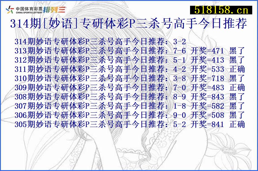 314期[妙语]专研体彩P三杀号高手今日推荐