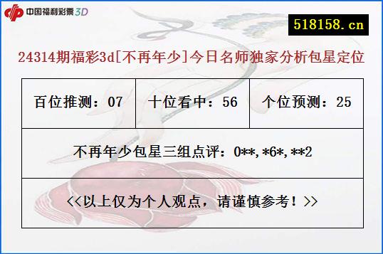 24314期福彩3d[不再年少]今日名师独家分析包星定位