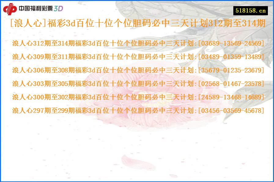 [浪人心]福彩3d百位十位个位胆码必中三天计划312期至314期