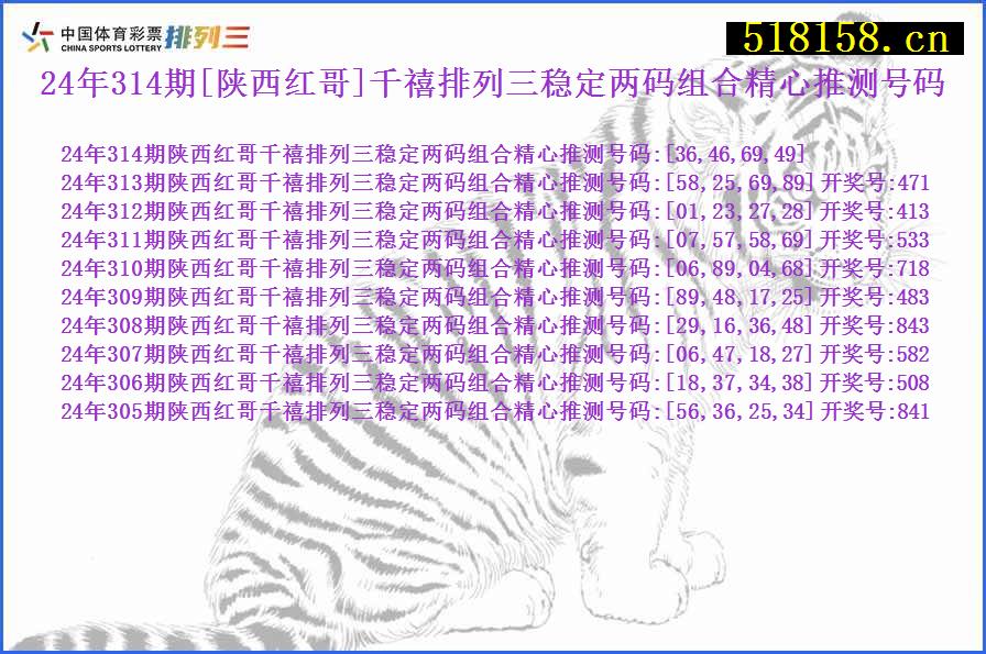 24年314期[陕西红哥]千禧排列三稳定两码组合精心推测号码