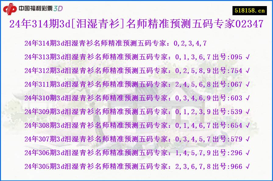 24年314期3d[泪湿青衫]名师精准预测五码专家02347